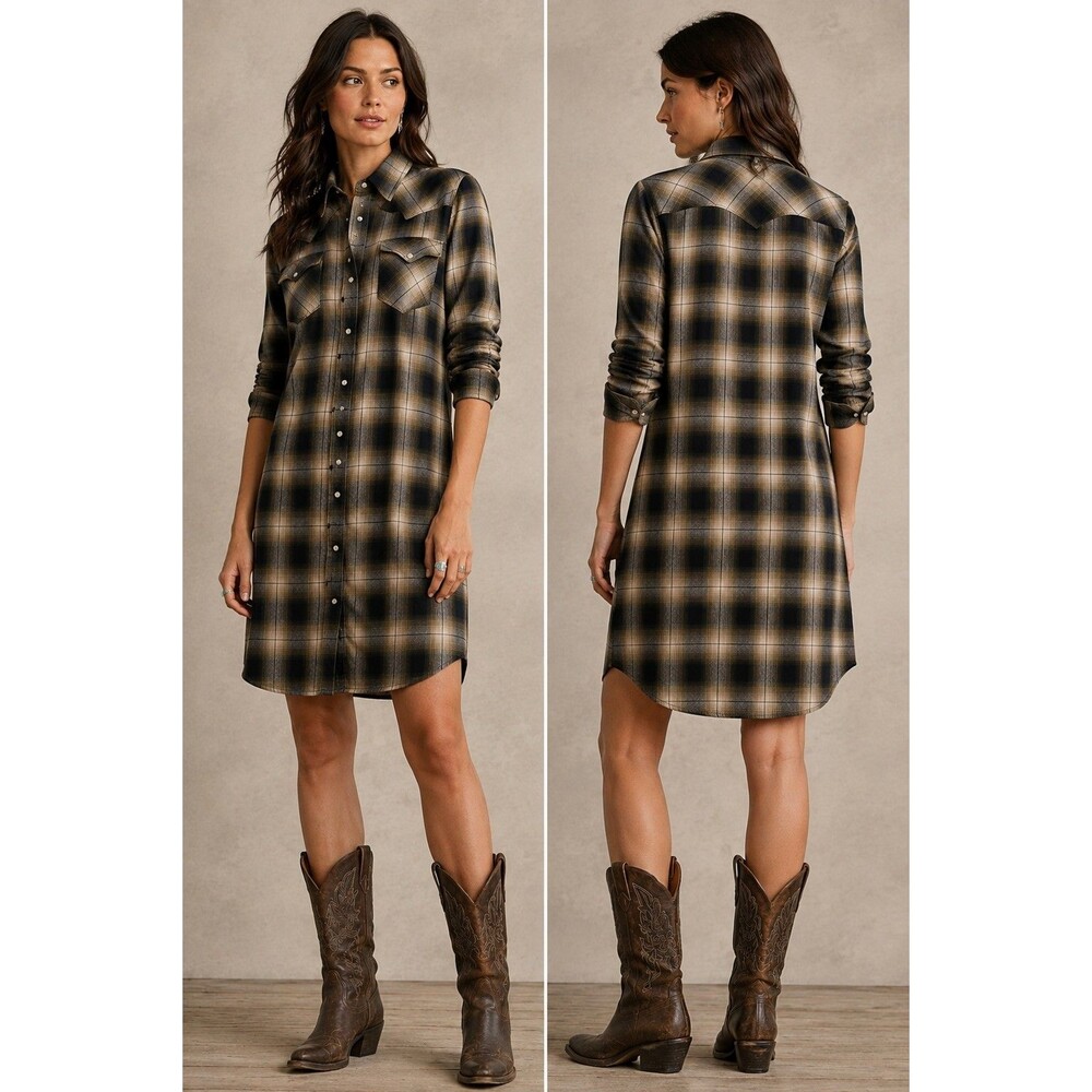 NWT RRL Ralph Lauren Western Plaid Shirt Dress Women’s Size 2 Snap Front $295
